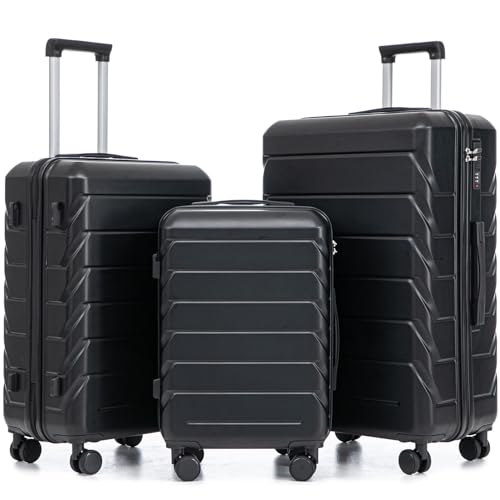 Suitcases ABS Hard Shell Luggage Sets - color: Black and Brown, size: 20/24/28 Inch