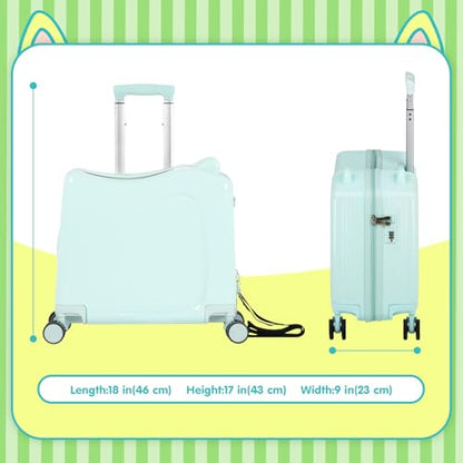 20" Kids Ride-On Suitcase with Rope, Carry-On Luggage with TSA Lock - color: Green