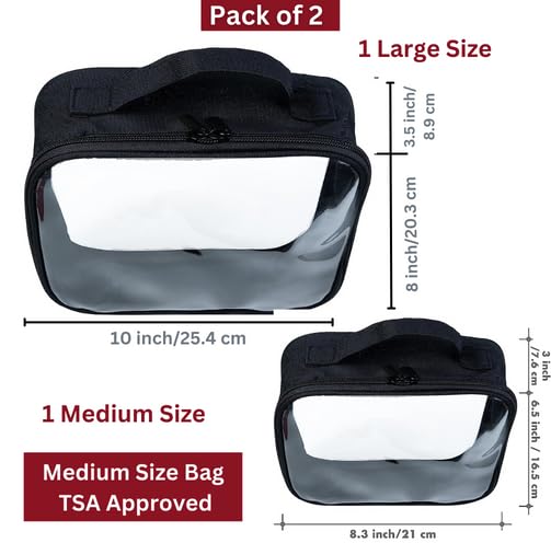 Clear Makeup Bags with Zipper, 1 Large & 1 Medium Size - Medium Size TSA Approved Toiletry Bag - Waterproof & Leak-Resistant PVC Clear Travel Bags – Perfect for Women, Men & Kids - size: Pack 2 - 1 L & 1 M
