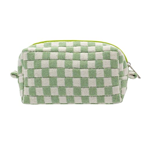 Checkered Makeup Bag for Purse, Small Travel Cosmetic Pouch,Light Green - color: Light Green