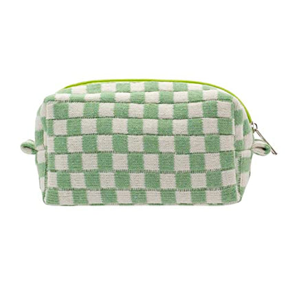 Checkered Makeup Bag for Purse, Small Travel Cosmetic Pouch,Light Green - color: Light Green
