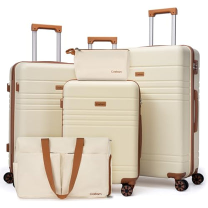 Cosbarn Luggage Sets 5 Piece, Hardshell Suitcase with Spinner Wheels - color: Beige
