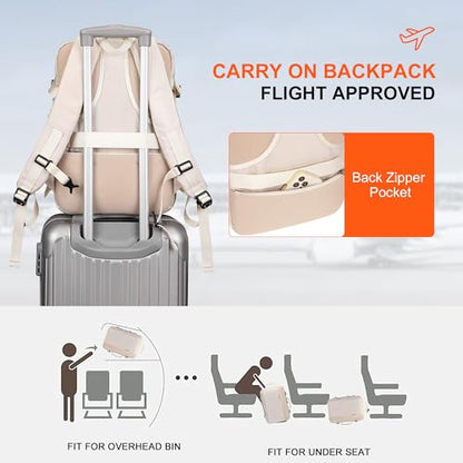 PIJUSHI Laptop Travel Backpack Carry On Flight Approved Fits 16 inch Laptop - color: Beige