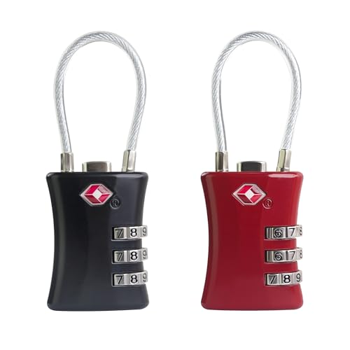 Suitcase Locks TSA Approved, Small Padlock Combination, TSA Locks for Luggage, Combo Travel Padlock with Code for Backpack, Gym Locker, Ammo Can (Black+Red) - color: Black+Red