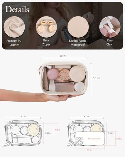 Pocmimut Makeup Bag,Small Makeup Bag for Purse, TSA Approved Bag for Travel - color: Beige, style: Small