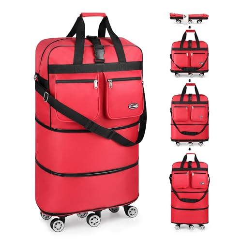 40'' Expandable Rolling Duffle Bag w/Wheels,Foldable - color: RED, size: 40in