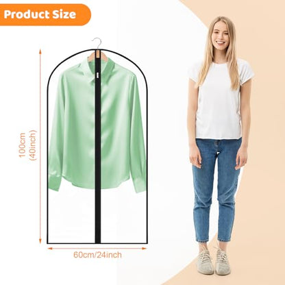 12 Pack Clear Garment Bags, 24 x 40 In Clothes Covers For Suits & Coats - color: Full Clear with Black Edge, size: 40in *12