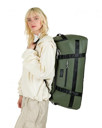 Eastpak Duffel Pack M – 70L Convertible Duffel Bag with Backpack Straps, Weatherproof Design, Multiple Compartments & Gear Loops, Tarp Forest