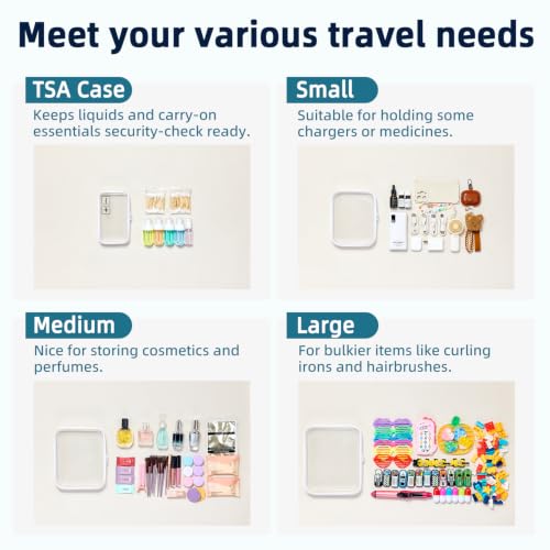 4 Sizes Clear Hard Shell Zipper Case, TSA Accepted Travel Bags