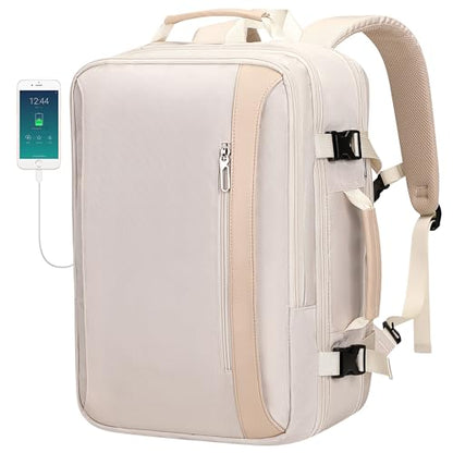PIJUSHI Travel Backpack, TSA Carry On Bag Flight Approved, Fits 16" Laptop - color: Beige