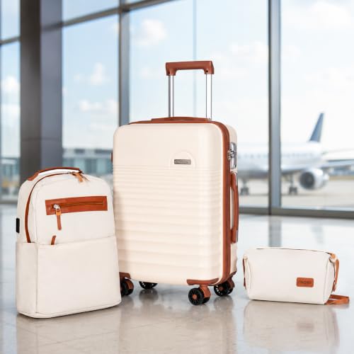 Carry On Luggage 22x14x9 Airline Approved Suitcase with Wheels, 3 Piece - color: White, size: 3 Piece Sets (20/BP/TB)