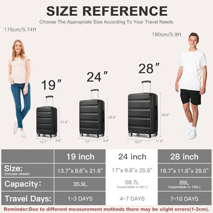 Kono 24 Inch Expandable Hardshell Luggage with Spinner Wheels Black - color: Black, size: Checked-Medium 24 Inch