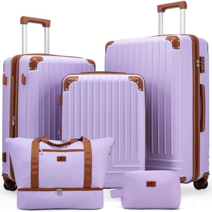 KUNEL Luggage Sets 5 Piece, Hardshell Expandable Suitcase, 20/24/28inch - color: Purple