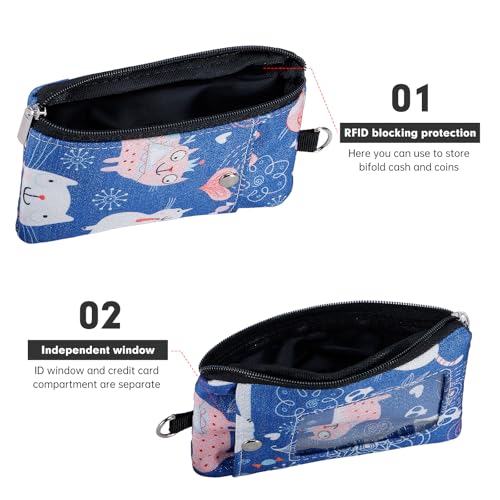 Small Lanyard Wallet with ID Window Minimalist Nylon Zipper Lanyard Pouch - color: Cat