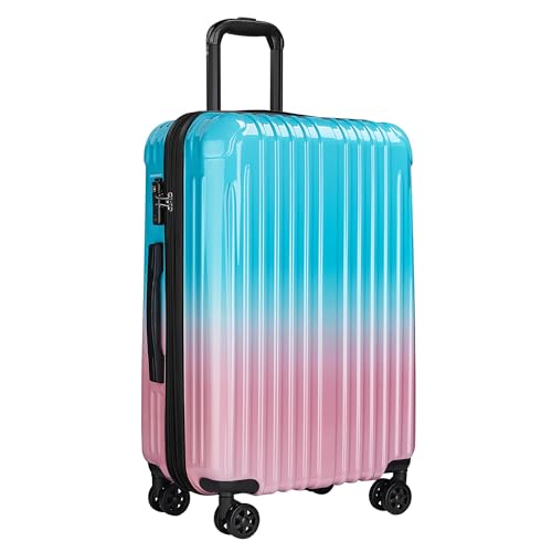Checked Luggage, Expandable 24 Inch Hard Shell Suitcase with Spinner Wheels TSA Lock, Lightweight Travel Checked Suitcases - color: Rainbow, size: Checked 24-inch