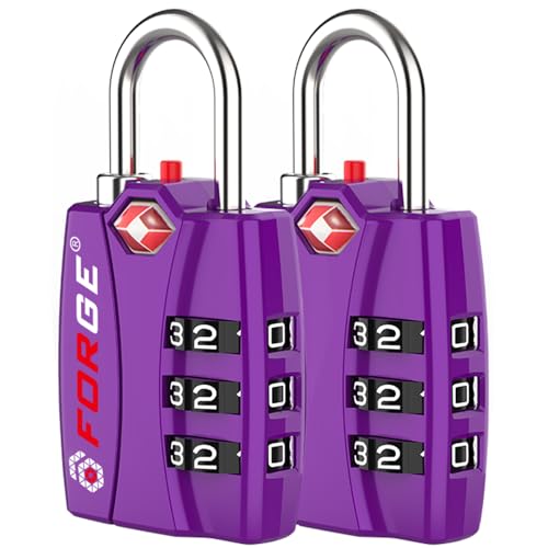Forge TSA Approved Luggage Locks, Open Alert TSA Locks, Purple, 2 Pack - color: Purple 2PK