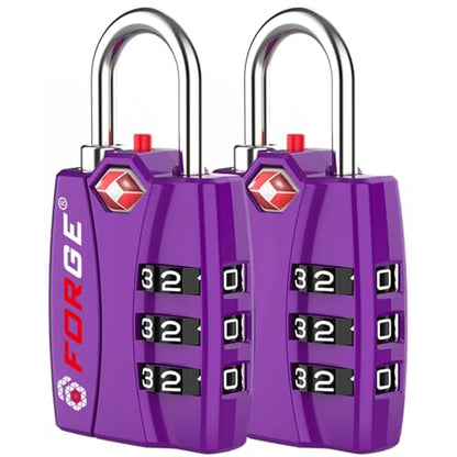 Forge TSA Approved Luggage Locks, Open Alert TSA Locks, Purple, 2 Pack - color: Purple 2PK