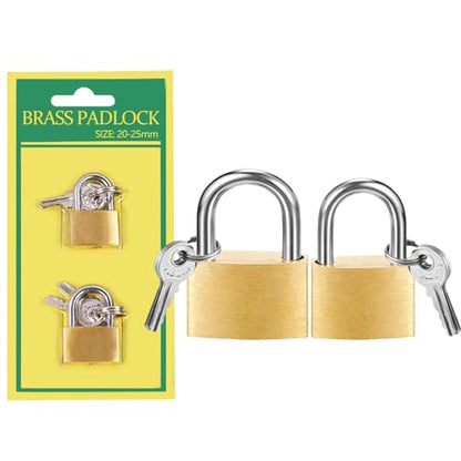 2 Pcs Small Solid Brass Locks with Keys, 20mm + 25mm Mini Key Locks, for Luggage, Backpack, Gym Locker, Jewelry Box (20-25mm) - color: Brass 2 pcs (20-25mm)