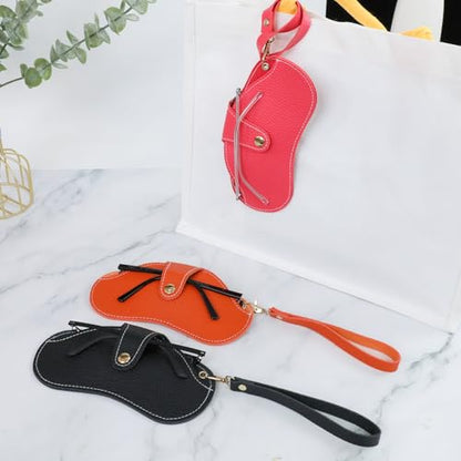 Double Eyeglass Case Soft Dual Glasses Case for Women Men Travel Squeeze Top Sunglasses Cases Eyeglasses Pouch - color: Black+rose Pink Lanyard