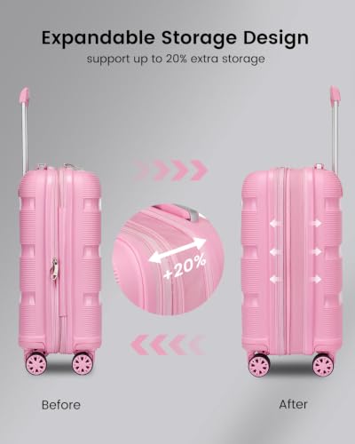 Kono 3 Piece Luggage Set, 20/24/28 Inch Suitcases with TSA Lock, Pink - color: Pink, size: 3-Piece Set (20/24/28)