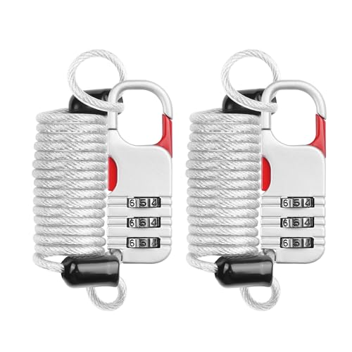 YAODHAOD Luggage Lock,TSA Approved Travel Lock,3 Digit Combination Padlock Spring Cable Lock (80cm) for School Gym Locker, Helmet, Gate, Fence, Luggage,Suitcases (2PCS) (Silver) - color: Silver