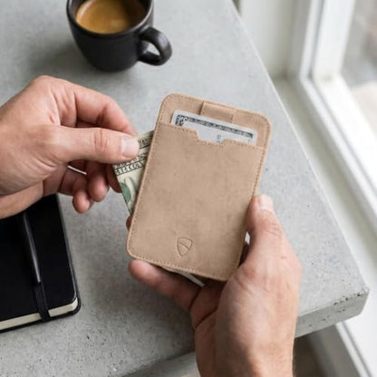 Vaultskin CHELSEA Slim Leather Card Wallet for Men, RFID (Beige) - color: Sandstone