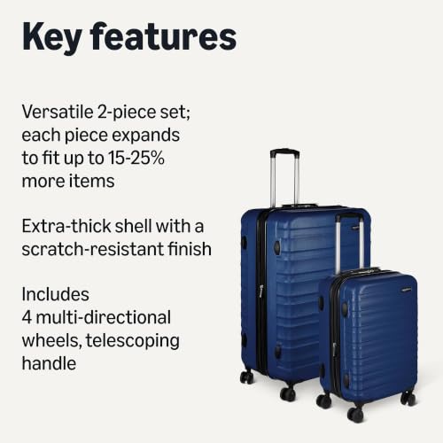 Amazon Basics 2-Piece Hardside Luggage Set (21", 30"), Expandable, Scratch-Resistant Finish, Telescoping Handle, Four Multi-directional Wheels, Navy Blue - color: Navy Blue, size: 2-Piece Set