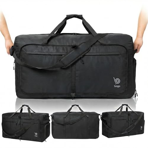 Bago Travel Duffle Bag for Women & Men. Extra Large Foldable Duffel Bags - color: All Black, size: 140L
