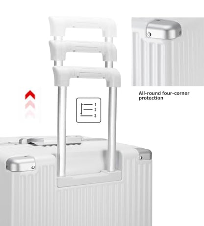 feilario Super Large Aluminum Frame Checked Luggage, Removable Wheels - color: A1-Ivory White, size: 29in