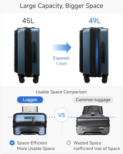 LUGGEX Carry On Front Pocket Suitcase, Expandable Polycarbonate, Blue, 21" - color: Blue, size: 21 Inch