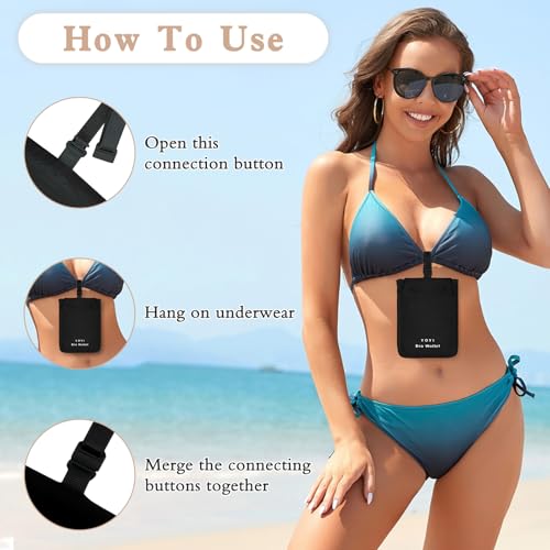 YOYI YOYI RFID Blocking Bra Wallet Neck Strap Hidden Pocket Cash Card - color: Black, style: Lanyard