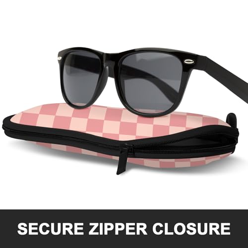 Sunglasses Soft Case, Ultra Light Portable Neoprene Zipper Glasses Case for Men Women - color: Pink Plaid