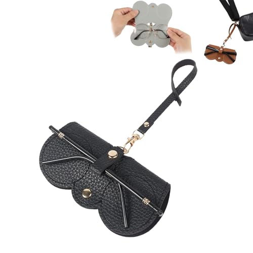 3 Pcs Soft Leather Sunglasses Bag, Soft Leather Sunglasses Bag with Strap, Portable Glasses Case Holder Sunglasses Pouch - color: Black