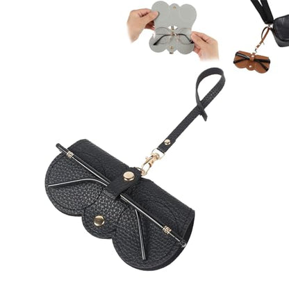 3 Pcs Soft Leather Sunglasses Bag, Soft Leather Sunglasses Bag with Strap, Portable Glasses Case Holder Sunglasses Pouch - color: Black