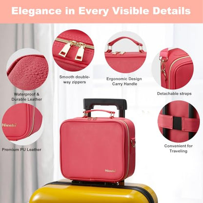 Mocado Travel Makeup Bag with Mirror Makeup Case with 10x Magnifying Mirror - color: Red