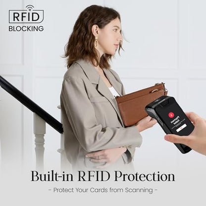 befen Genuine Leather Wristlet Clutch Wallet Purses with RFID Blocking | Small Crossbody Bags Shoulder Handbag for Women, Genuine Leather Wristlet Clutch Wallet Purses with RFID Blocking - color: Deep Brown