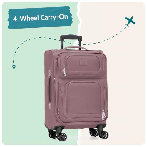 U.S. Traveler Rio Lightweight Softside Rolling Carry-on Suitcase, 4-Wheel Single, Mauve - color: Mauve, size: 22"
