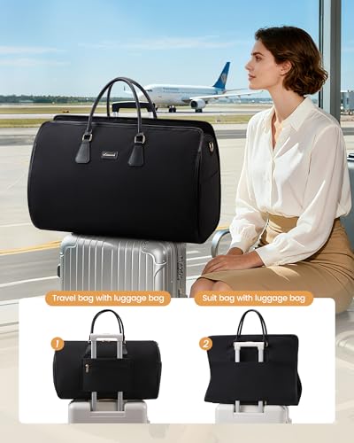 LOVEVOOK Garment Bags for Travel,3 in 1 Garment Duffle Bags with Shoe Pouch - color: Black with brown, size: Large-3 Pcs