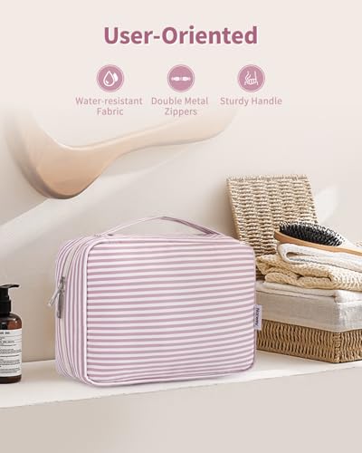 Narwey Hanging Travel Toiletry Bag for Women, Travel Makeup Organizer Bag - color: ZB-Dusty Pink Stripe
