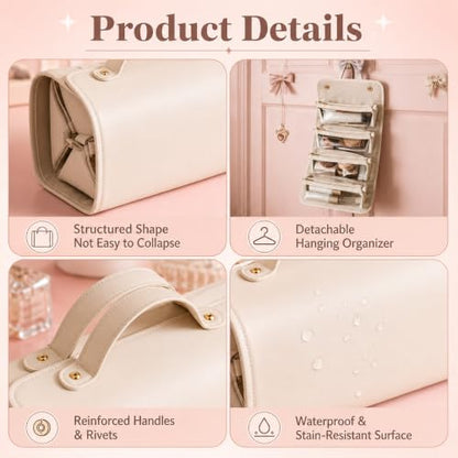 Expandable Makeup Bag Women Waterproof Cosmetic Travel Organizer - color: White