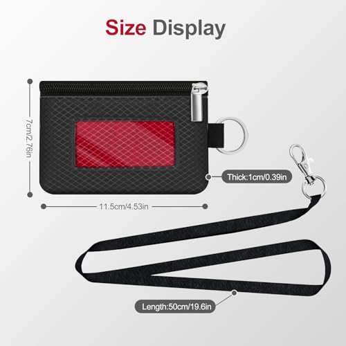 Minimalist RFID Blocking Small Wallet with ID Window,WaterResistant Zip Id Case Wallet with Lanyard Keychain for Cards,Cash,Travel,Women,Men (Black/Red) - color: Black/Red