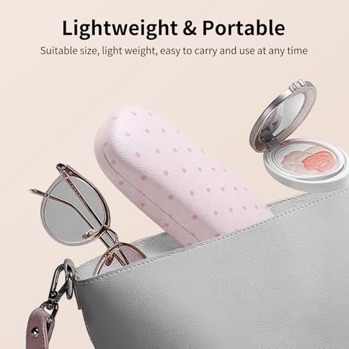 Glasses Case Hard Shell, Cute Sunglasses Case for Women Leather Protective Case for Eyeglass with Cleaning Cloth - color: Pink Polka Dot