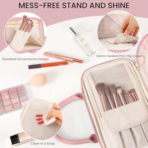 HauteHues Travel Makeup Bag for Women Stand Up Cosmetic Toiletry Case, Pink - color: Pink