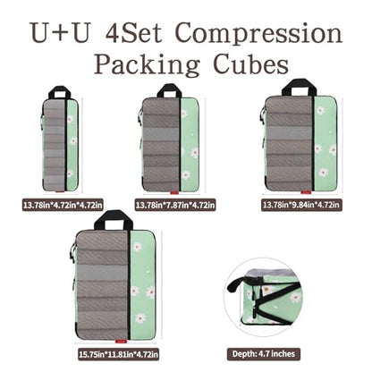 U+U 4 Set Compression Packing Cubes, Travel Organizers (Daisy) - color: Daisy, size: 4 Set
