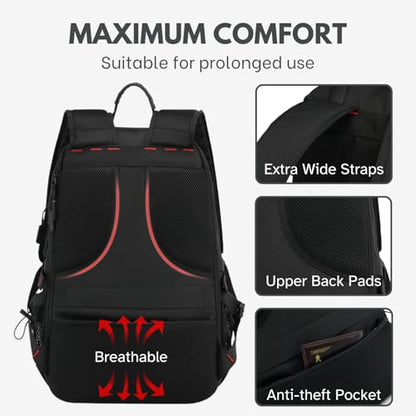 Large Laptop Backpack with Shoe Compartment, Waterproof Rucksack 15.6/17 Inch, Travel School Gym Work College Bags for Men (Black, JUMBO(80L)) - size: JUMBO(80L)