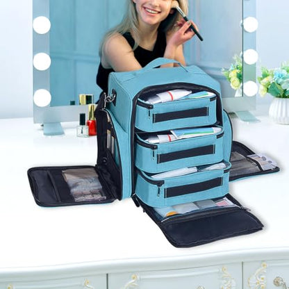 Large Makeup Bag Organizer with 3 Inner Removable Pouches,Green - color: Green