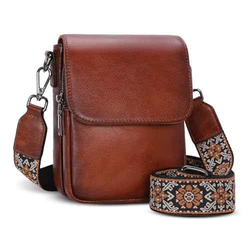 HESHE Small Leather Crossbody Bag for Women RFID Phone Purse with Card Slot - color: Brown