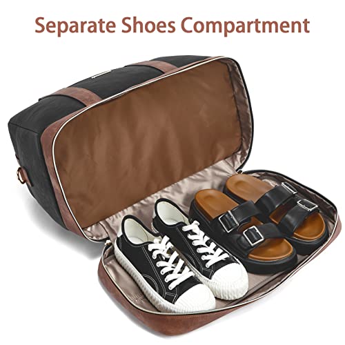 BOSTANTEN Weekender Bags for Women Travel Leather Overnight Bags - color: 0-Black with Brown