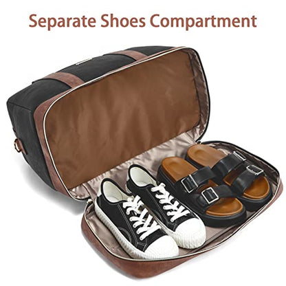 BOSTANTEN Weekender Bags for Women Travel Leather Overnight Bags - color: 0-Black with Brown