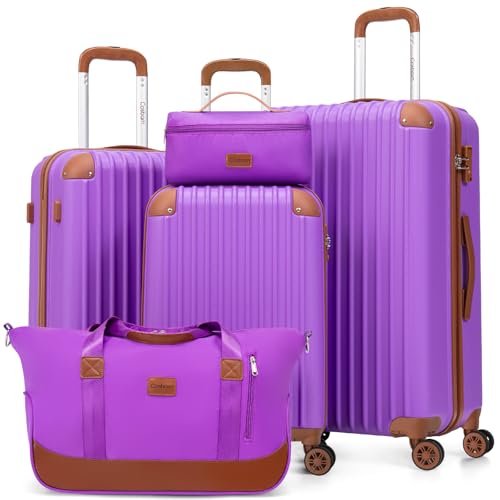 Cosbarn Luggage Sets, Lightweight Durable Hardshell, 5 piece Suitcase Sets - color: BrightPurple
